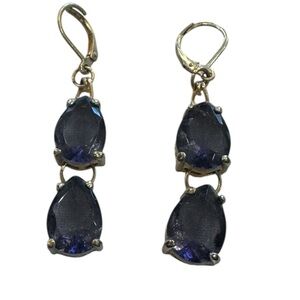 Faux Amethyst Gold tone Drop Earrings